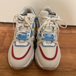 ASH white, blue, yellow and red wedge sneakers in a size 36​​​​​​